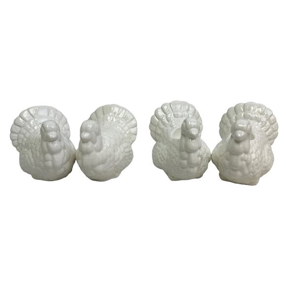 Vintage White Ceramic Thanksgiving Turkey Salt Pepper Shaker Candle Holders - Picture 1 of 4